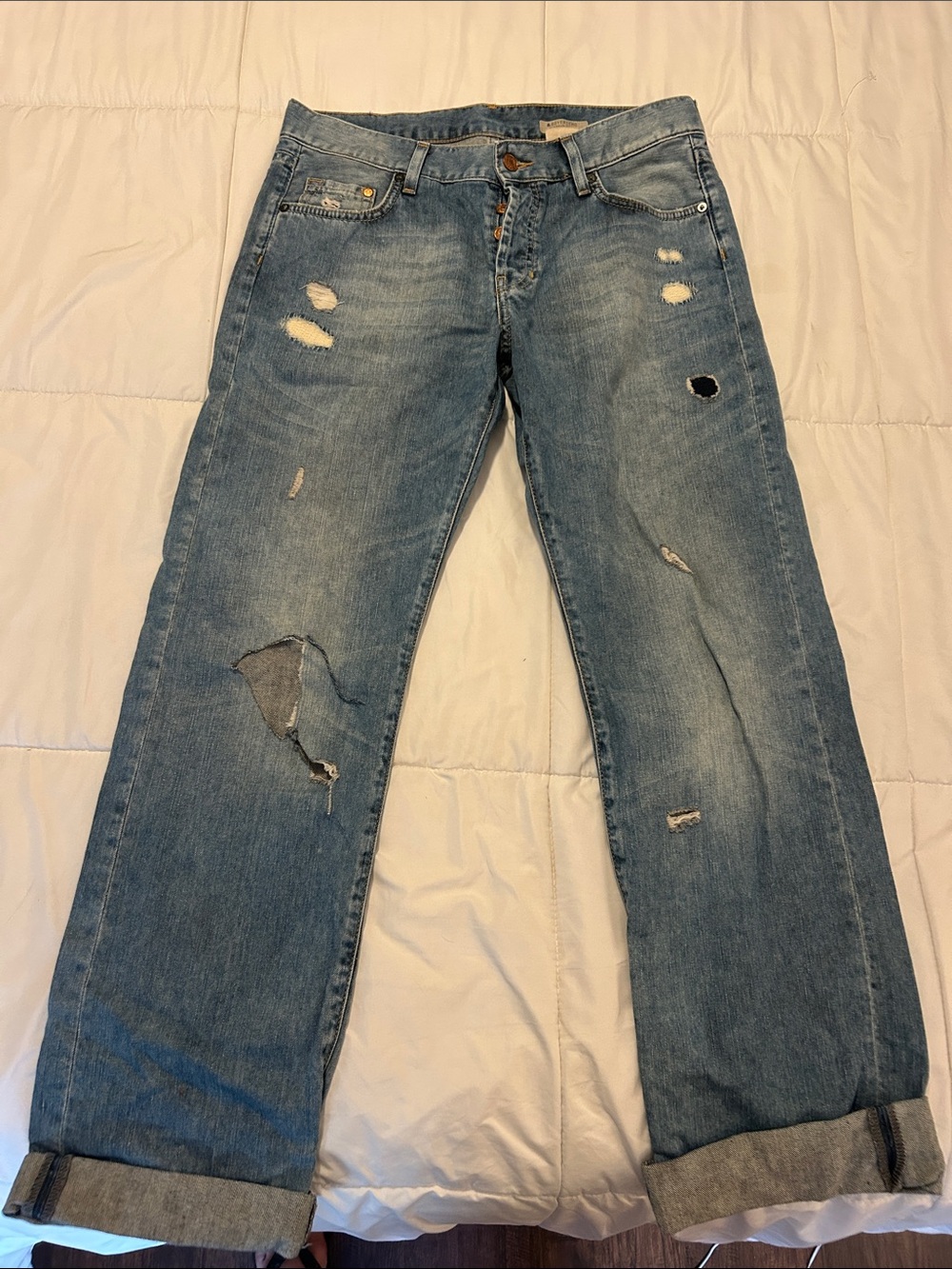 Women’s Distressed Light Blue Jeans - Casual Ripped Denim